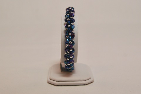 Blue Iris Faceted Rounds and Silver Spiral Beaded Kumihimo Bracelet